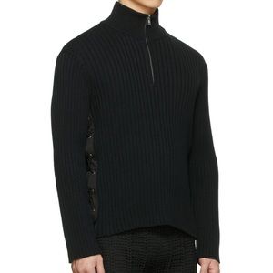 DION LEE Black Side Lace Zip-Up Sweater